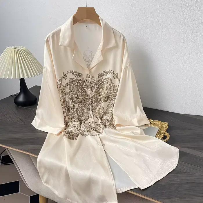Chemise de nuit sexy en satin imprimé fleuri pour femmes, vêtements de nuit d'été, lingerie décontra