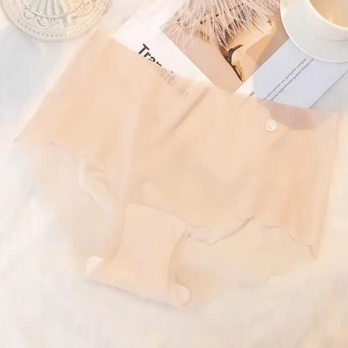 Culotte Invisible en soie glacée pour femmes, sous-vêtements Ultra fins sans couture, taille haute,