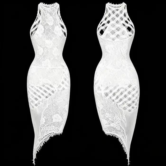 1 pièce Body de plage sexy pour femme, résille transparente, ajouré, à col licou, sans sous-vêtement