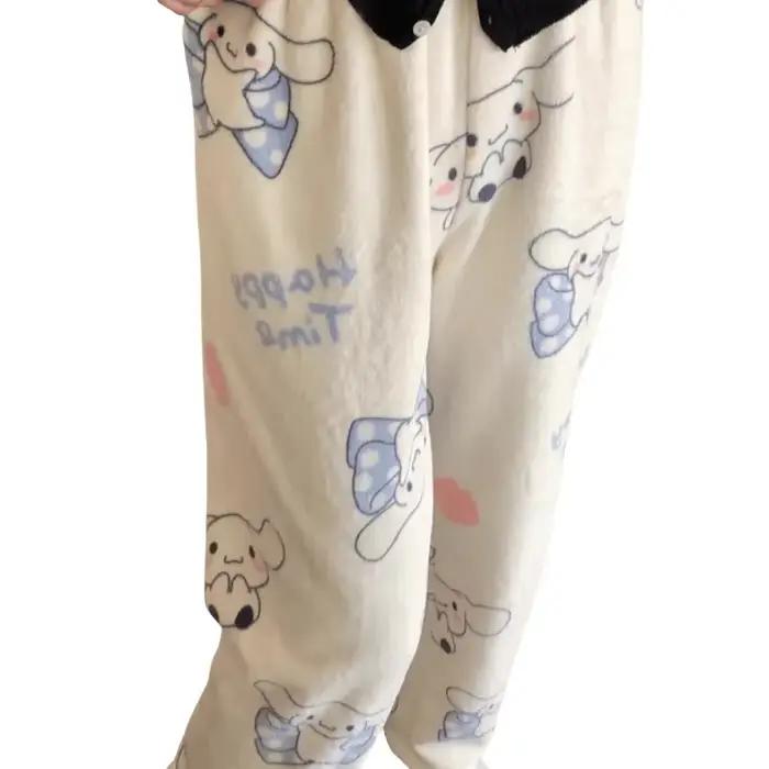 Pantalon de pyjama en flanelle Sanrio Cinnamoroll pour femme, motif dessin animé, automne et hiver,