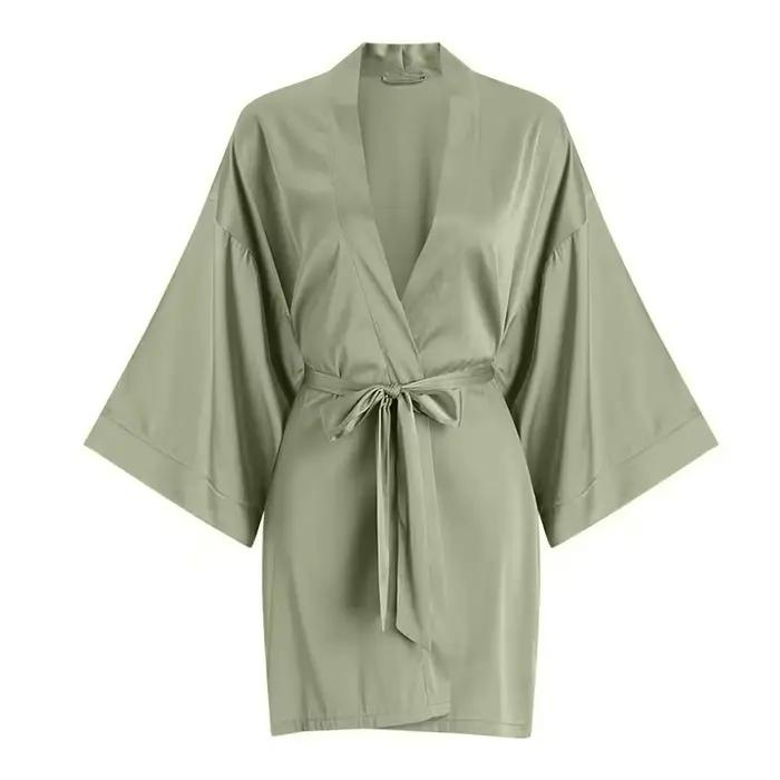 Robe de Nuit en Satin Bleu Marine à Imprimé Floral pour Femme, Kimono, Peignoir, Vêtement de Maison,
