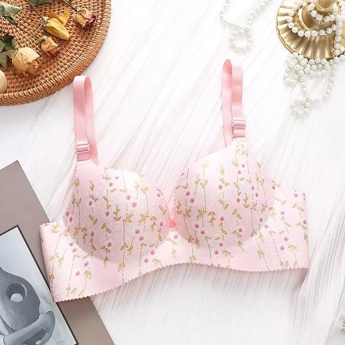 Soutien-gorge push-up à imprimé floral rétro pour petite poitrine, optique, tasse de moule, sans ann