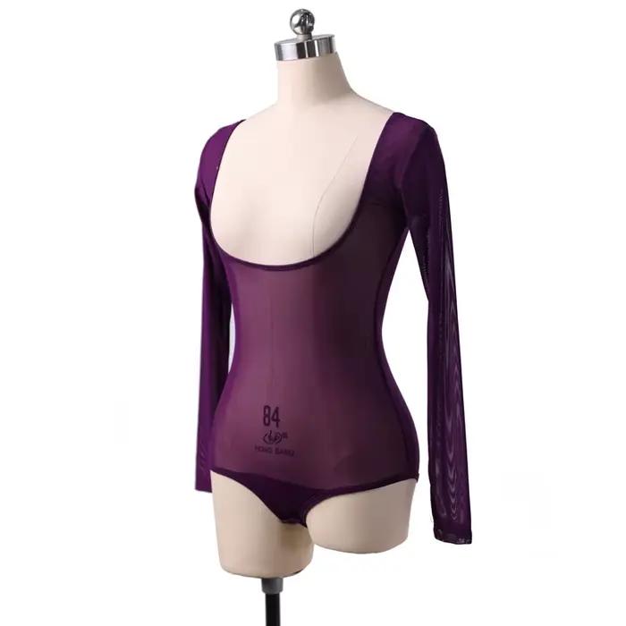 Haut moulant en gaze à manches longues, t-shirt en maille Pure transparente, Costumes de danse du ve