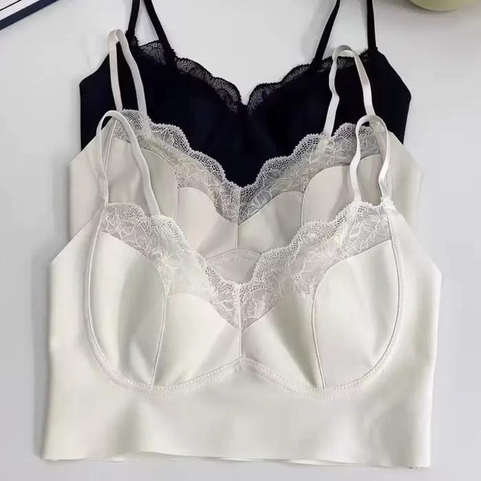Soutien-gorge sans armatures 3/4 tendance avec coussinets ovales élastiques, lingerie féminine en de