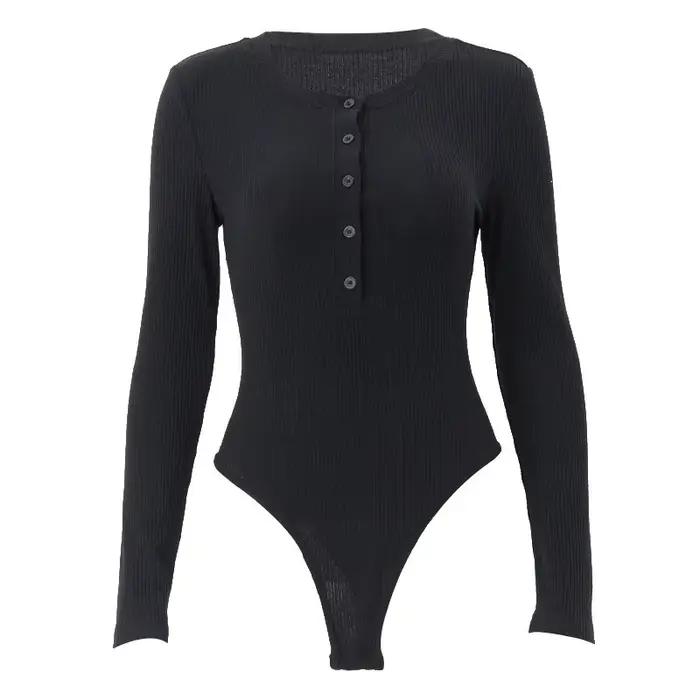 Combinaison de batterie noire à manches longues pour femme, corset sexy, taille haute, bouton, autom