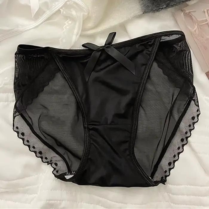 Culottes Triangle Femme avec Nœud Mignon, Dentelle Sexy Française, Texture Luxe, Satin Respirant, Ma