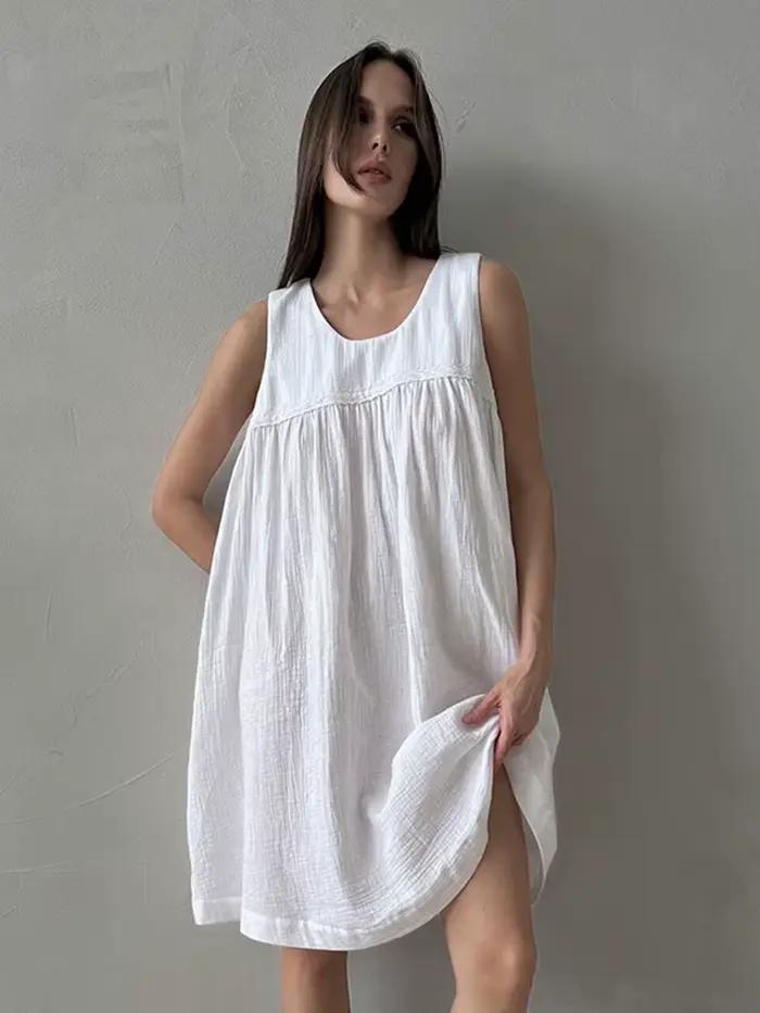 Marthaqiqi-Chemise de nuit dos nu sexy pour femmes, vêtements de nuit à col rond, mini robe décontra