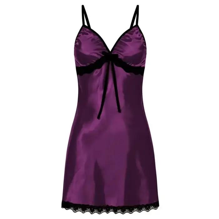 Dentelle soie Satin vêtements de nuit femmes Sexy Lingerie robe de nuit sans manches bretelles Mini