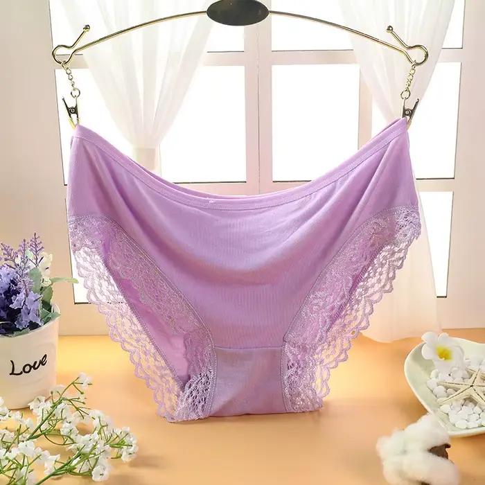Culotte Sexy en Dentelle et Coton pour Femme, Sous-Vêtement Solide, Taille Basse, Mignon, XL