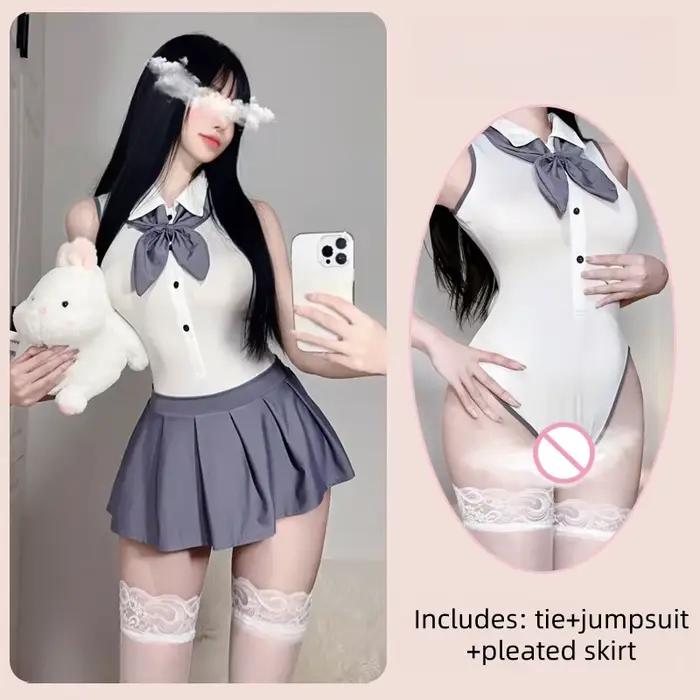 Body Lingerie Sexy et Mignonne Style Pure Désir, Tenue d'Étudiante Passionnée, Vêtements Séduisants