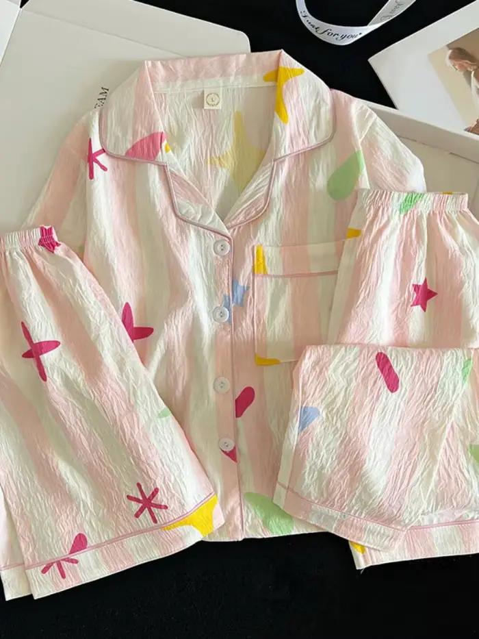 Ensemble pyjama d'été, haut à manches courtes et short et pantalon assortis, vêtements de maison con