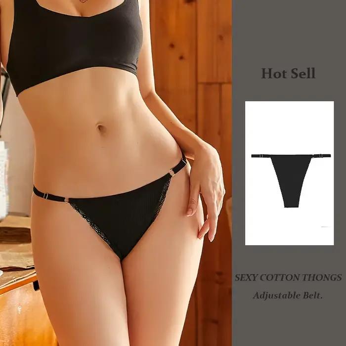 String sexy en coton avec ceinture ajustable pour femme, culotte sans couture, respirant, taille bas