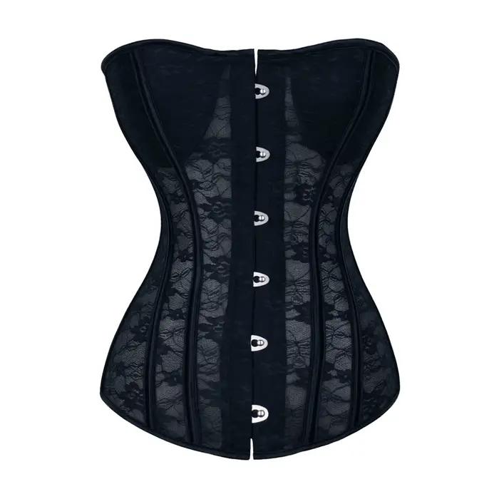 Corset désossé en acier pour femmes, avec boutons sur le devant et laçage au dos, haut sans bretelle