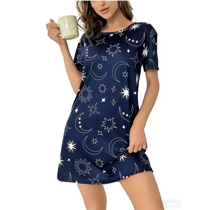 Chemise de nuit d'été pour femme à manches courtes, col rond, style t-shirt, douce, vêtements d'inté