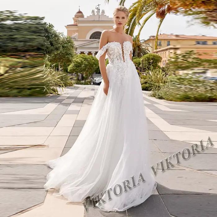 VIKTORIA Chic Corset robes De mariée pour femme mariée hors épaule a-ligne paillettes Appliques robe