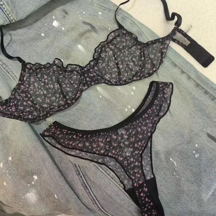 Ensemble de Lingerie à imprimé Floral pour femmes, soutien-gorge Sexy en dentelle, français, Ultra f