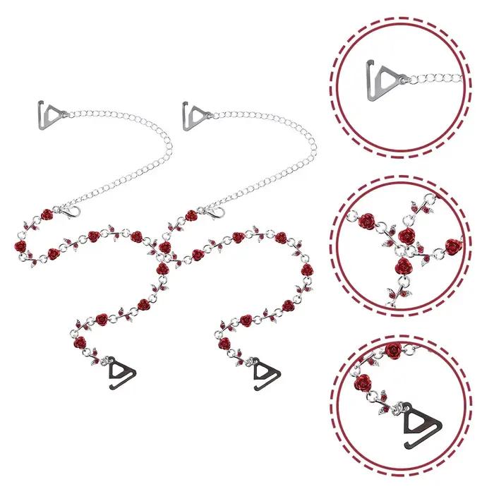 1 paire de bretelles de soutien-gorge en strass pour femmes, ornées de fleurs roses, réglables, anti