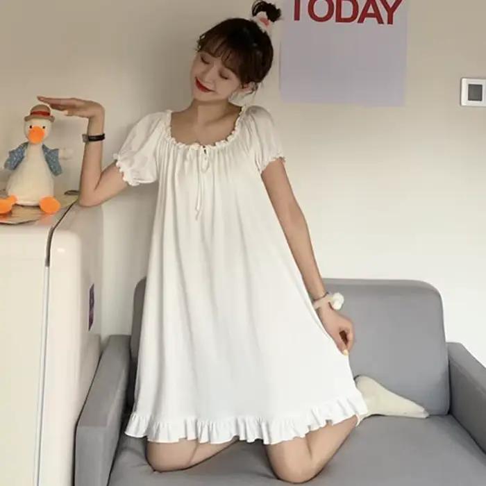 Chemise de nuit blanche vintage à manches courtes pour femmes, robe de nuit princesse Lolita, volant