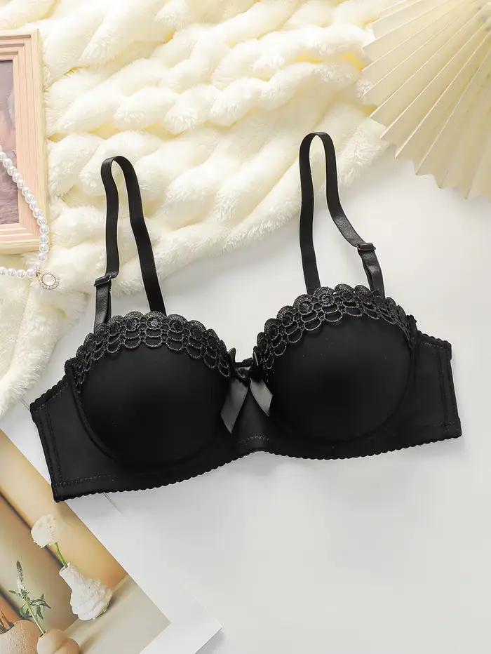 Soutien-Gorge Femme À Armatures Push Up Noeud Élégant Fleurs Dentelle Volants Confortable Dormir Quo