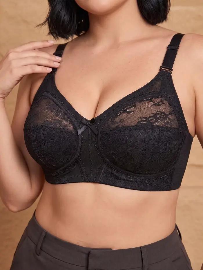 Soutien-gorge Grande Taille Femme Couvrant Entièrement, Dentelle Florale Transparente Anti-Affaissem