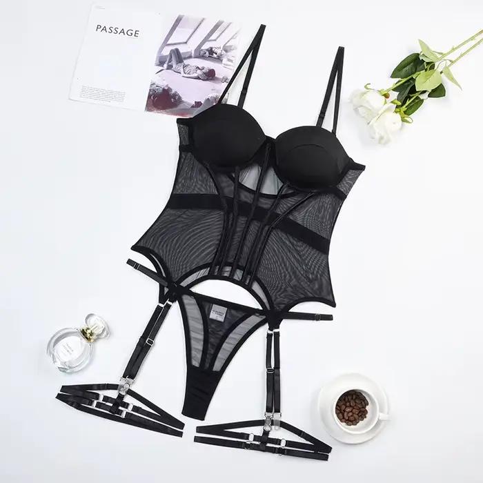 MUZISKAT maille Lingerie marque de luxe body dos nu hauts pour femmes 3 pièces ensemble de Lingerie