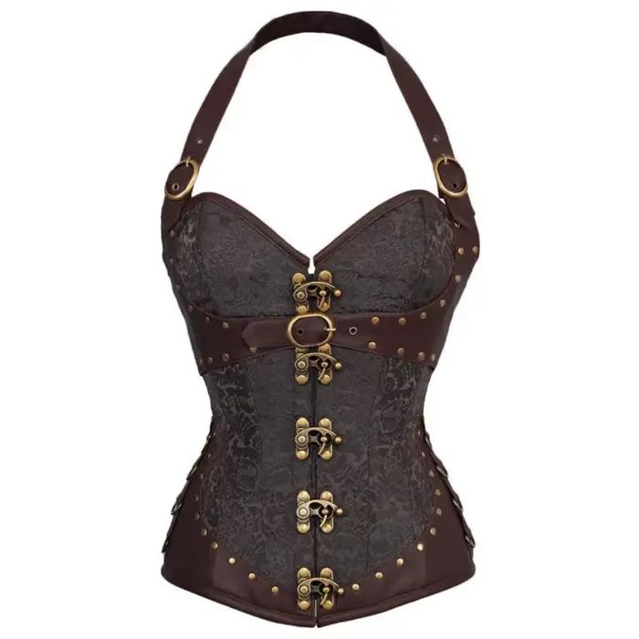 2 couleurs PU gothique licou Corselet Rivet dos pansement Corsage femmes Sexy Shaper Faux cuir éroti