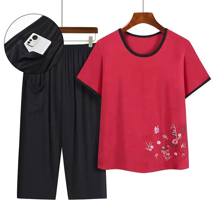 Nouveaux pyjamas pour femmes, pyjamas pour mères d'âge moyen et âgées, pyjamas d'été à manches court