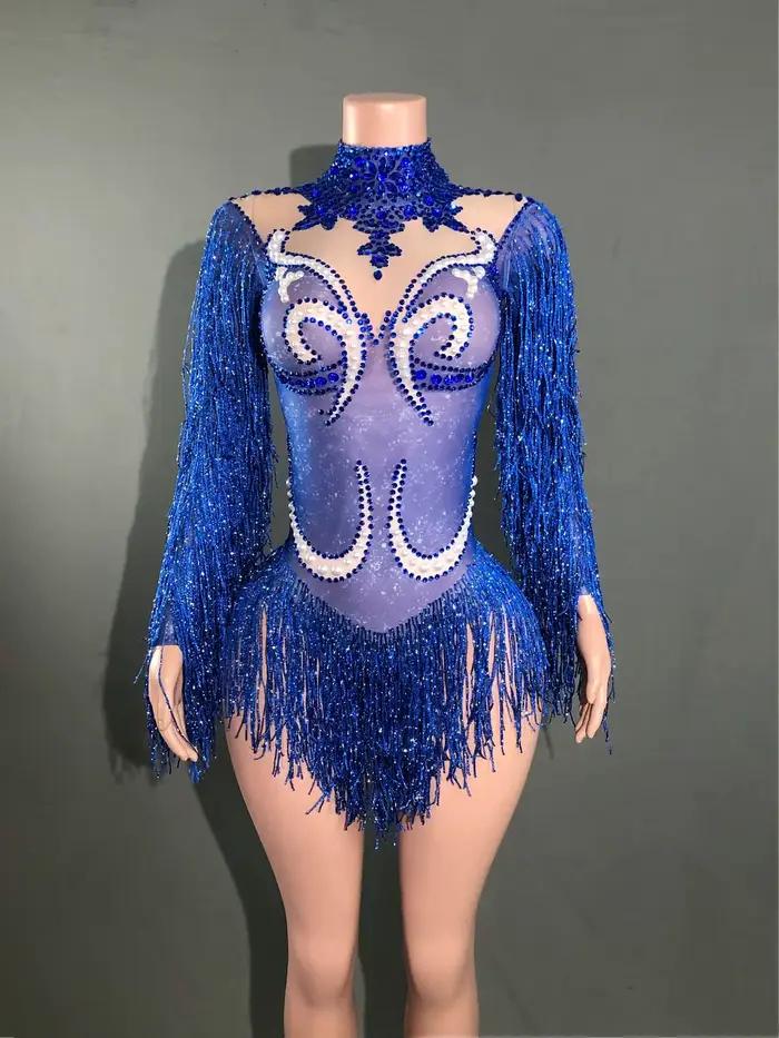 Nouvelle tenue de spectacle de danse pour femmes, costume de fête d'anniversaire, combinaison transp