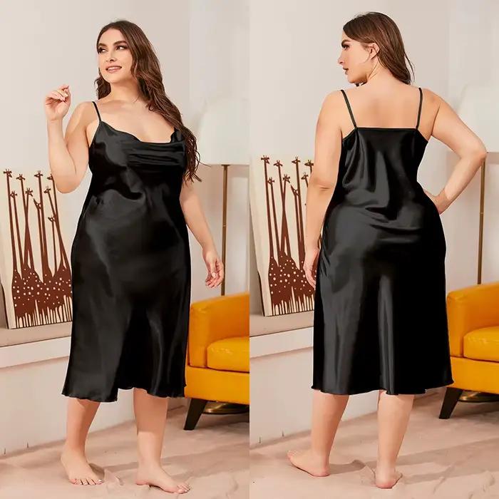Chemise de nuit en Satin pour femmes, grande taille 3XL 4XL 5XL, vêtements de nuit, Sexy, bretelles,