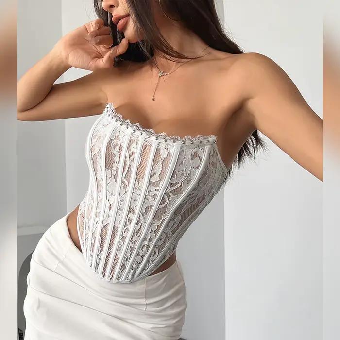 Corset Sexy hauts sans bretelles dentelle maille gilet coupe ajustée Boby Shaper Camisole dames Bust