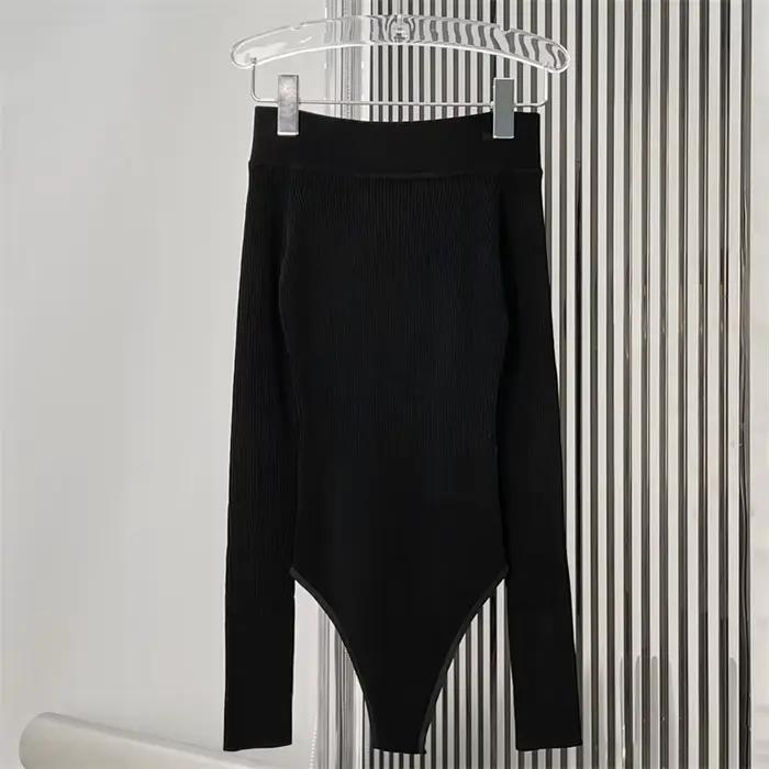 Body femme 2026 Nouvelle collection été – Haut moulant à manches longues et épaule unique en maille