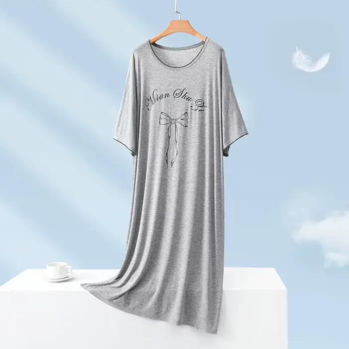 Robe de nuit imprimée décontractée pour femme, chemise de nuit en coton à manches courtes, grande ta