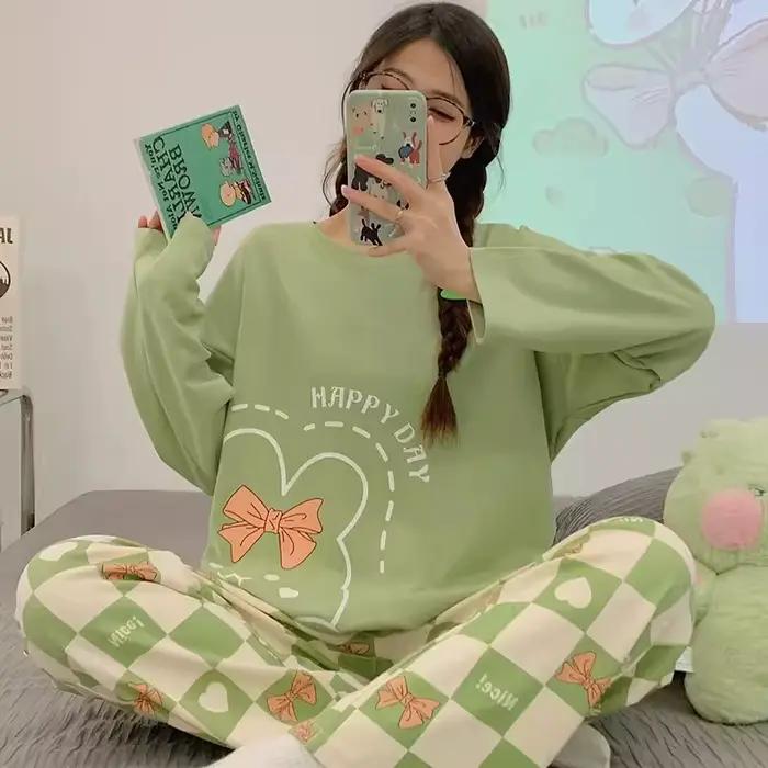 Pyjama coréen pour étudiants, 2 pièces, femme, Cinnamoroll, printemps et automne, doux et mignon, co