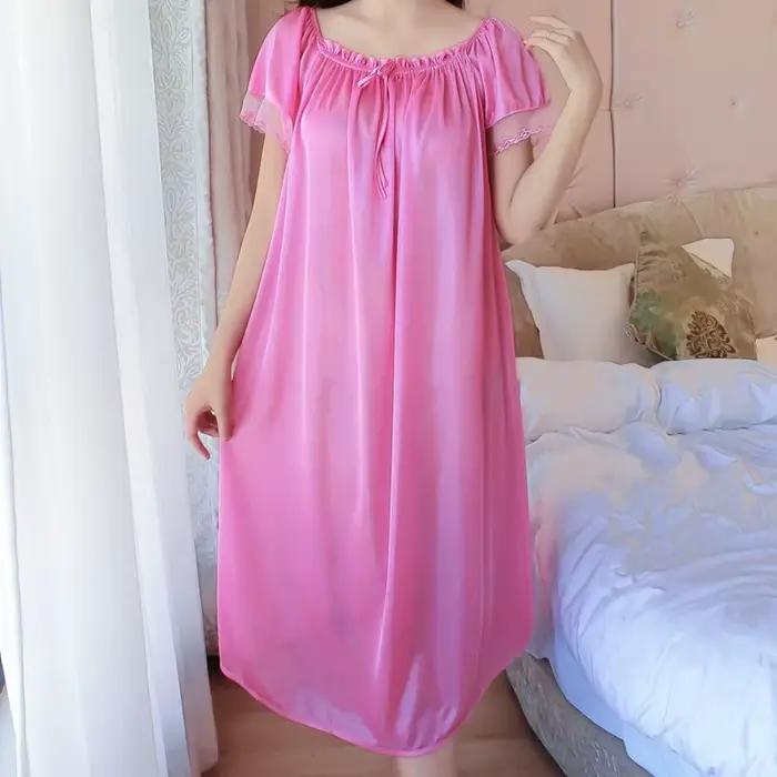 Ice injLace-Ensemble de vêtements de nuit longs à col en V pour femmes, chemise de nuit grande taill