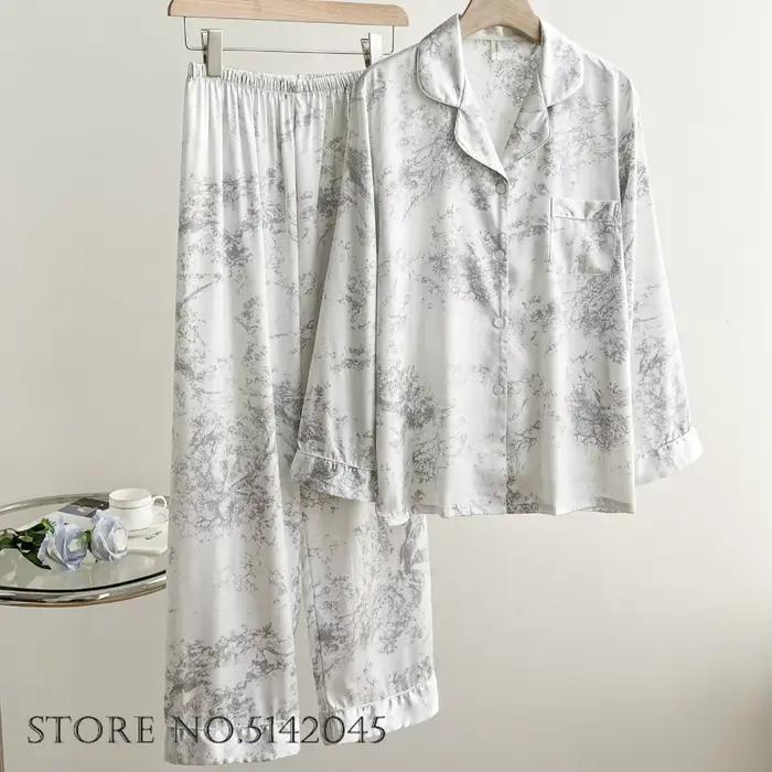 Pyjama long pour femme, ensemble 2 pièces, printemps été, nouveau vêtement de nuit, vêtements de dét