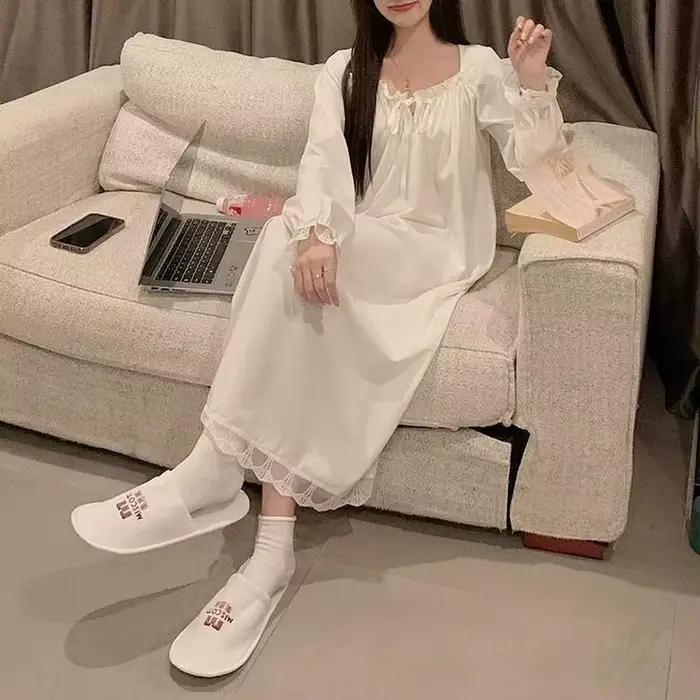 Chemises de nuit décontractées pour femmes, nouvelle robe de nuit à manches longues, grande taille,