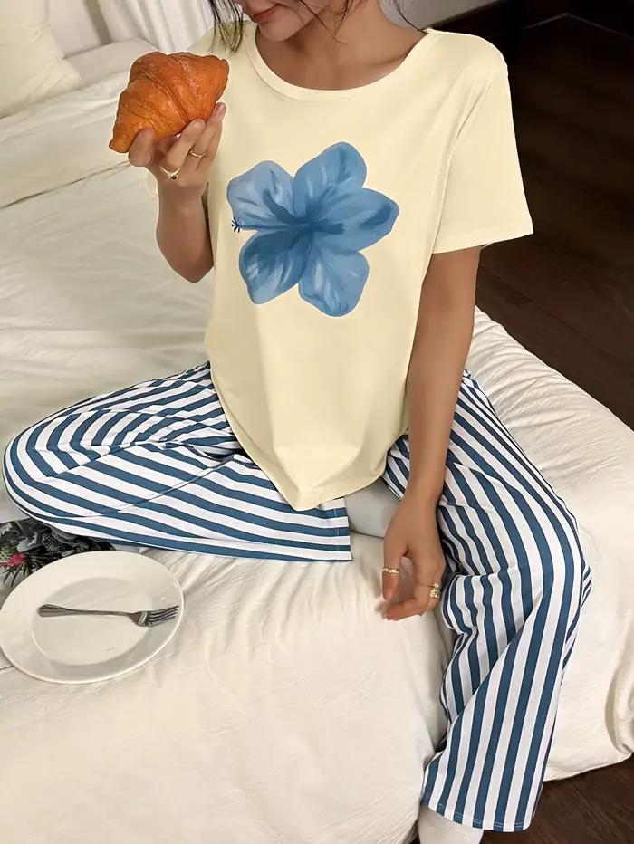 Ensemble de pyjamas pour femmes printemps/été en 2 pièces, confortable et élégant, pyjama à imprimé
