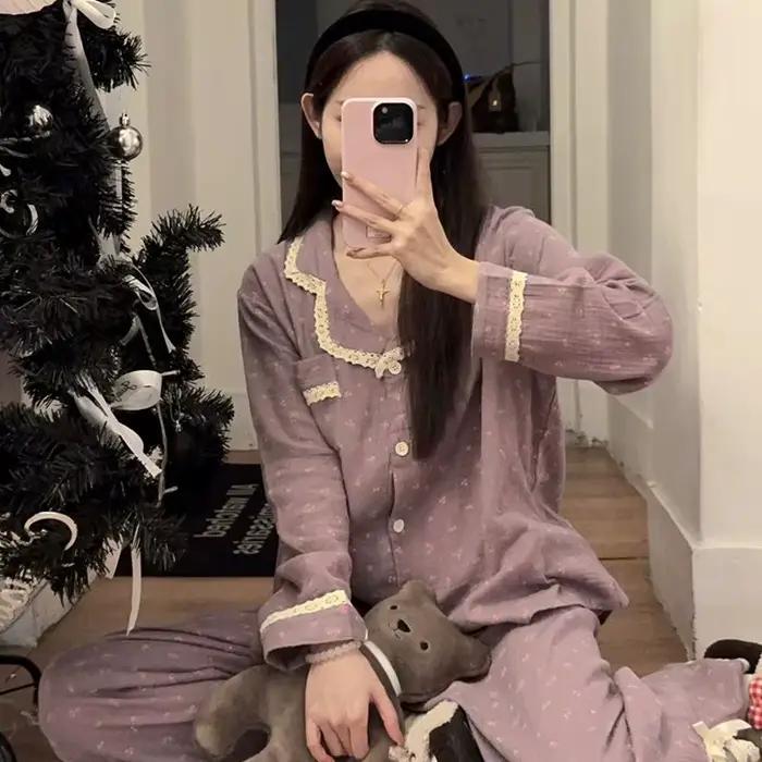 Pyjamas pour femmes, nouveau style, printemps et automne, ensemble deux pièces à manches longues, st