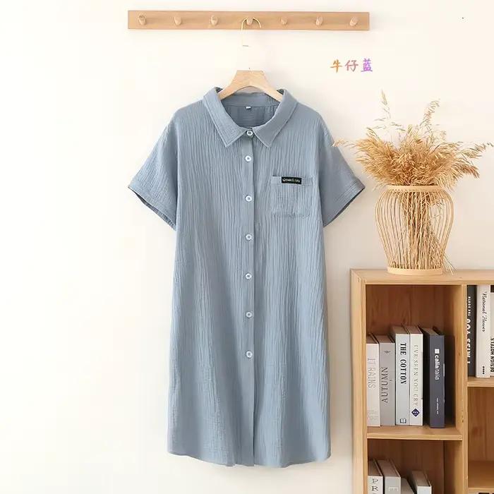 Chemise de nuit multicolore pour femmes, chemise d'été à manches courtes, chemise boutonnée à col ra