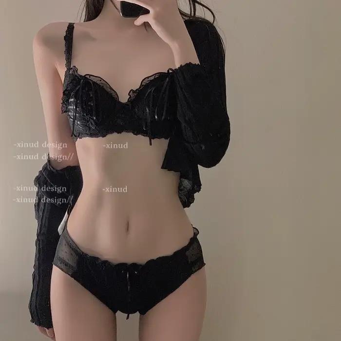 Ensemble de lingerie sexy en dentelle avec soutien-gorge sans armatures confortable, à effet push-up