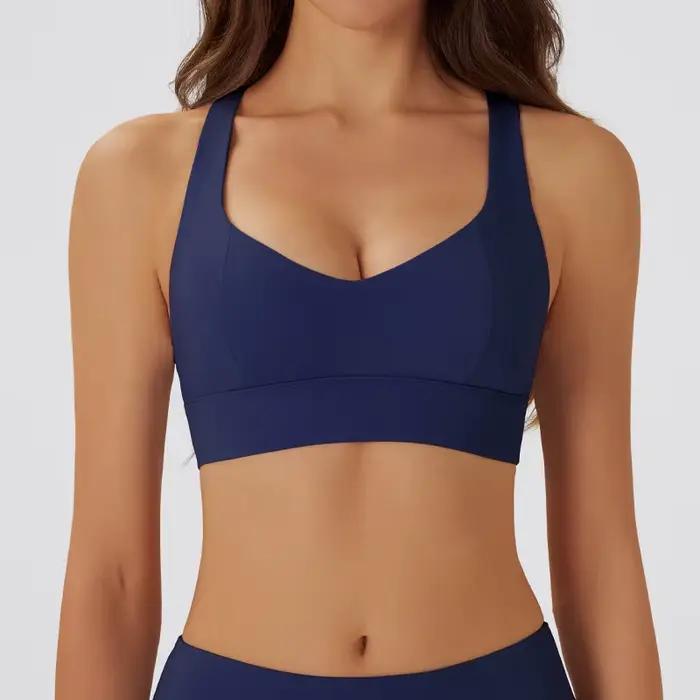 Soutien-gorge de sport Yoga pour femmes, coussin de poitrine amovible, haut à licou, Push-up, dos ou