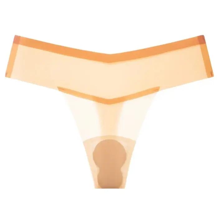 Culotte string transparente en soie glacée pour femme, sous-vêtement fin pour le yoga et le fitness,