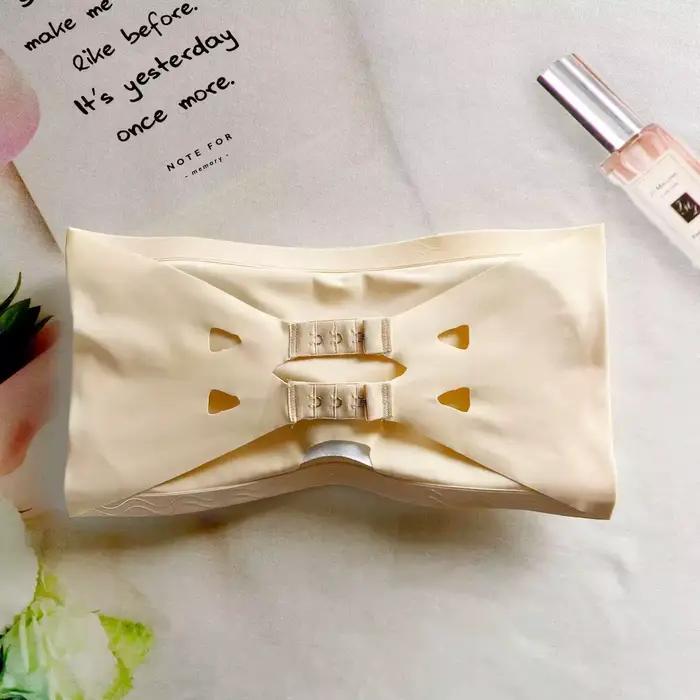 Soutien-gorge bandeau sans bretelles antidérapant sans couture pour femme, dos évidé, double fermetu