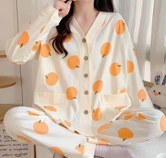 Pyjama d'Allaitement Mensuel en Coton, Vêtements de Maison, Printemps et Été, 2 Ensembles
