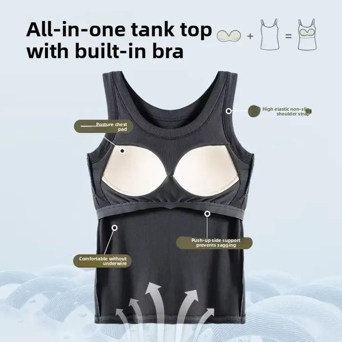 Débardeur côtelé pour femme avec soutien-gorge intégré, sans armatures, confortable pour le quotidien, tenue décontractée, sport léger, sans manches, basique, style cami