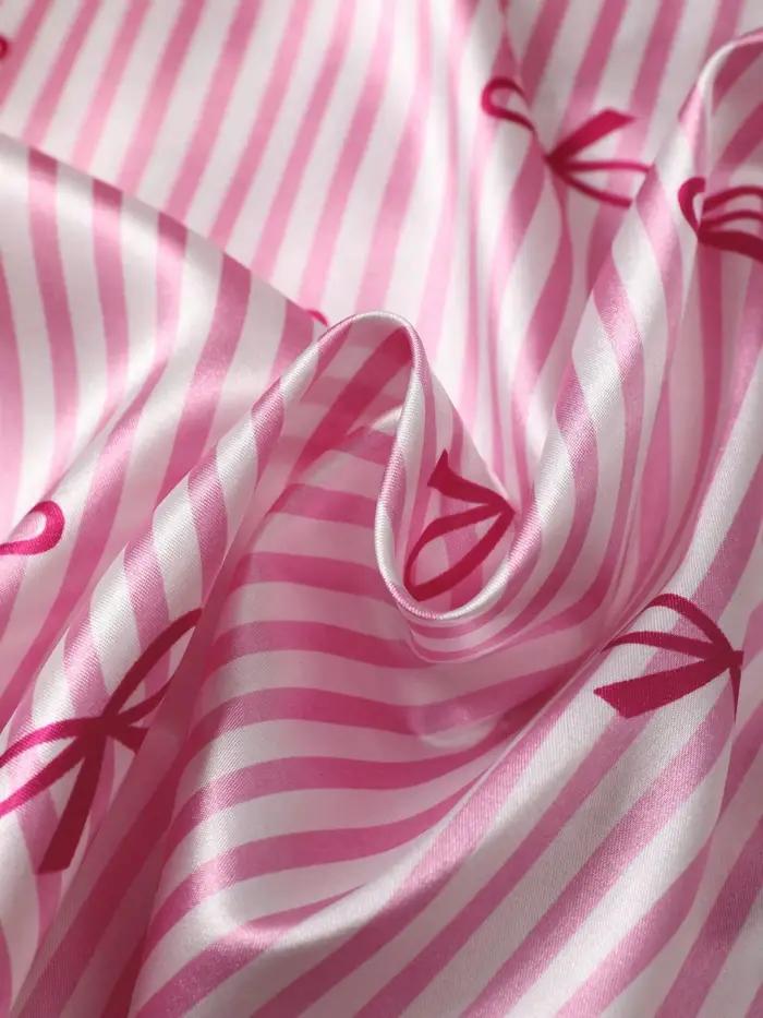 Pyjama pour femmes, ensemble de pyjama en fausse soie rayée avec nœud papillon, manches courtes, shorts, vêtements de nuit pour femmes, ensembles de pyjama