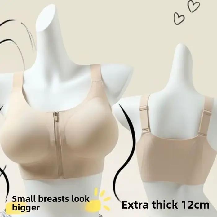 Soutien-gorge à fermeture éclair avant pour petite poitrine, rembourrage le plus épais de 12 cm - Rehausse et améliore, anti-affaissement, invisible et sans couture pour hauts ajustés