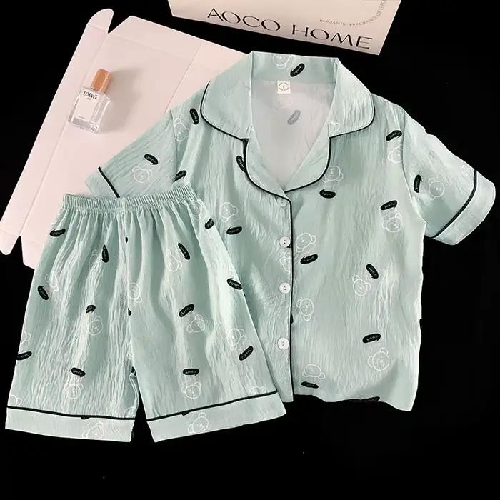 Ensemble pyjama à motif d'ours, haut à manches courtes et short assorti, vêtements d'intérieur confortables pour l'été