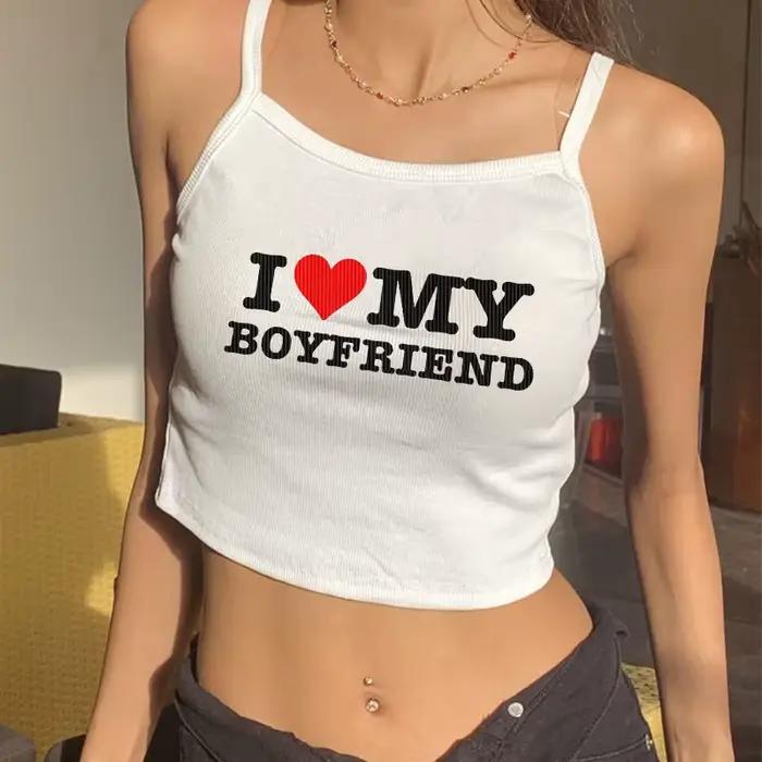 Dámske krátke tričko s potlačou I Love My Boykriemd