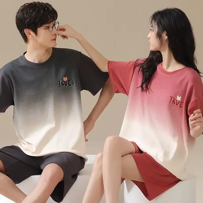Pyjama d'été à manches courtes pour femmes, ensemble de pyjama de dessin animé, en pur coton, vêtements de nuit pour Couple, mode maison